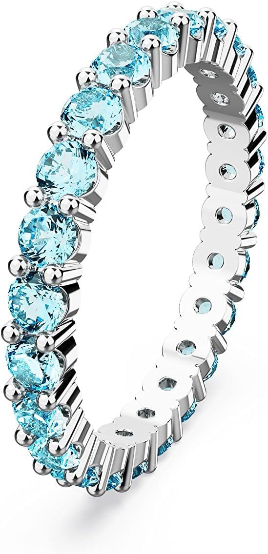 imageSWAROVSKI Matrix Crystal Ring Collection Round Cut Prong Setting Rhodium FinishBlue Crystal