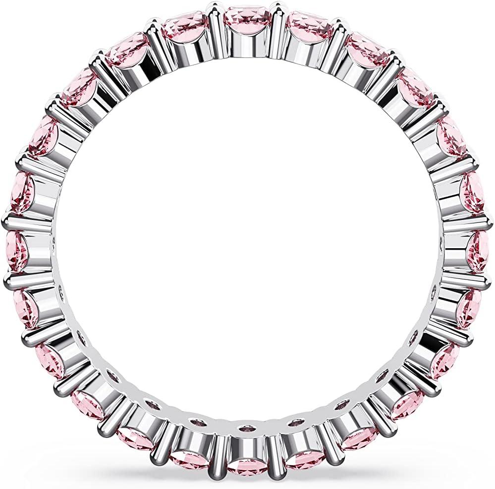 imageSWAROVSKI Matrix Crystal Ring Collection Round Cut Prong Setting Rhodium FinishPink Crystal
