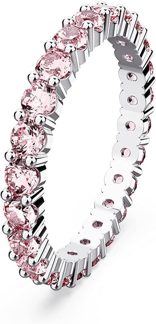 imageSWAROVSKI Matrix Crystal Ring Collection Round Cut Prong Setting Rhodium FinishPink Crystal