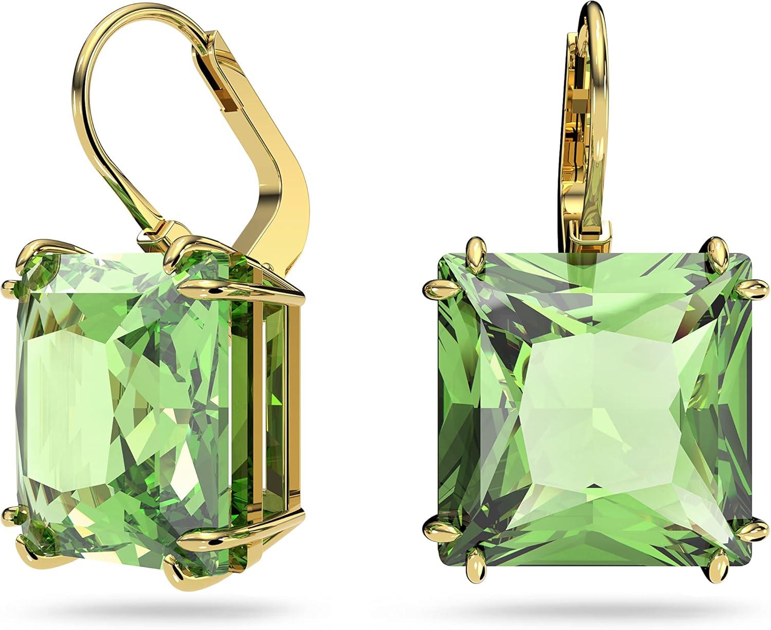 imageSWAROVSKIMillenia Drop EarringsSquare CutGreen CrystalGoldtone Finish