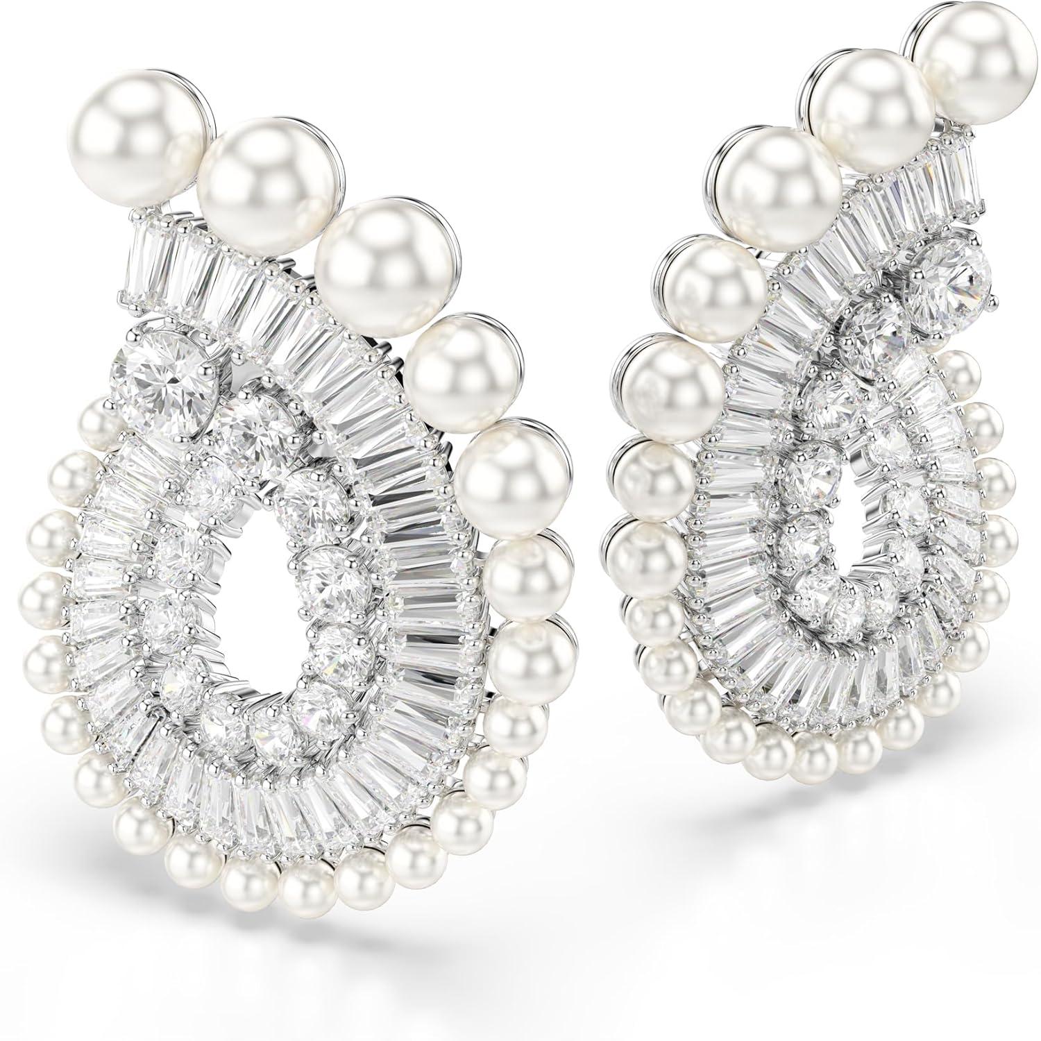 imageSwarovski Ariana Grande Collection Clear Crystal ampamp Pearls Rhodium Finish EarringsCrystal Pearls Hook Loops