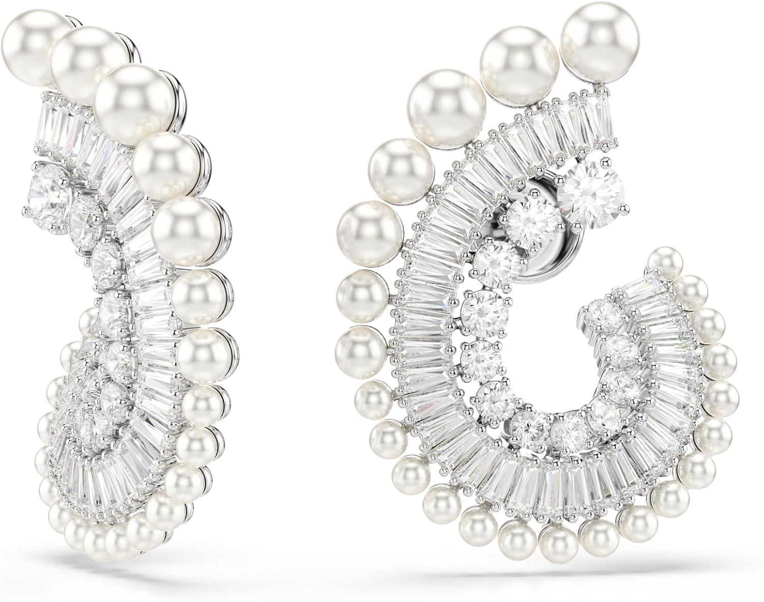 imageSwarovski Ariana Grande Collection Clear Crystal ampamp Pearls Rhodium Finish EarringsCrystal Pearls Hook Loops