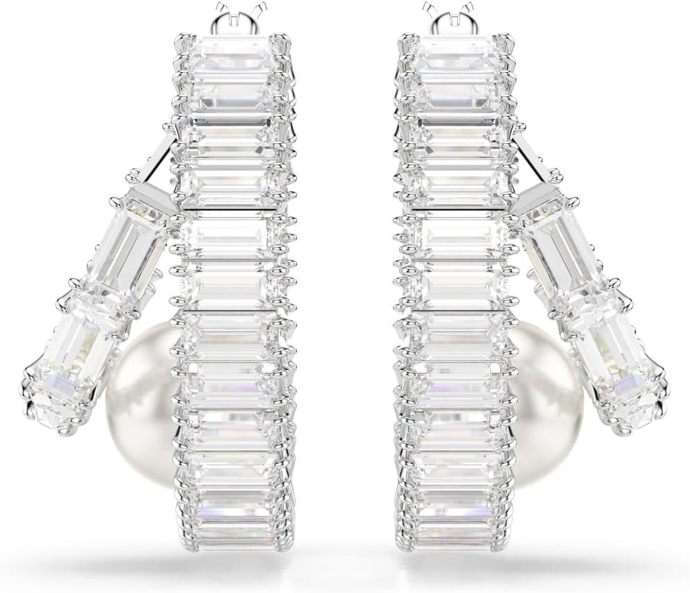 imageSwarovski Ariana Grande Collection Clear Crystal ampamp Pearls Rhodium Finish EarringsCrystal Pearls Hoops