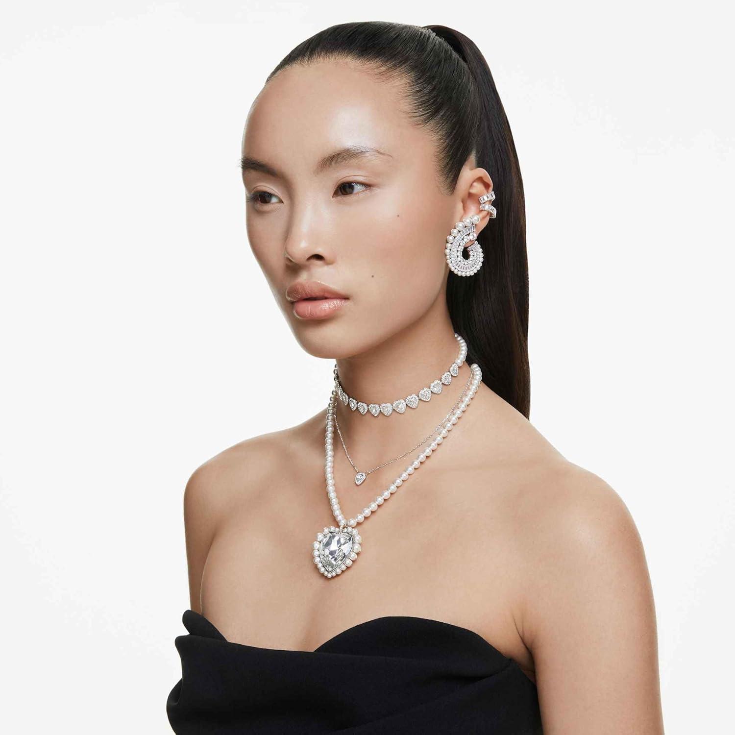 imageSwarovski Ariana Grande Collection Clear Crystal ampamp Pearls Rhodium Finish EarringsCrystal Pearls Hoops