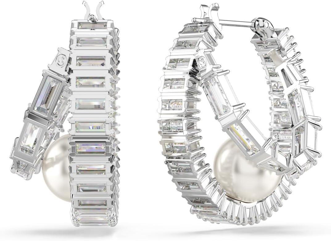 imageSwarovski Ariana Grande Collection Clear Crystal ampamp Pearls Rhodium Finish EarringsCrystal Pearls Hoops