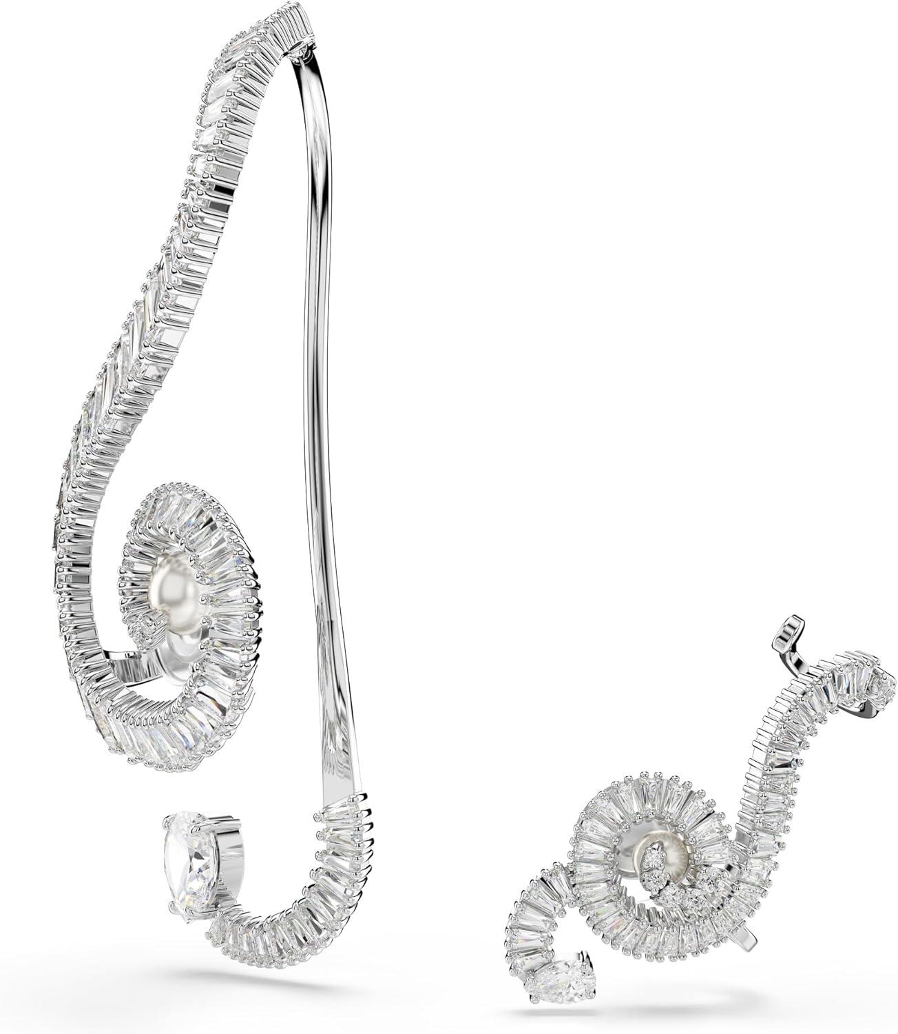 imageSwarovski Ariana Grande Collection Clear Crystal ampamp Pearls Rhodium Finish EarringsCrystal Clip Earrings