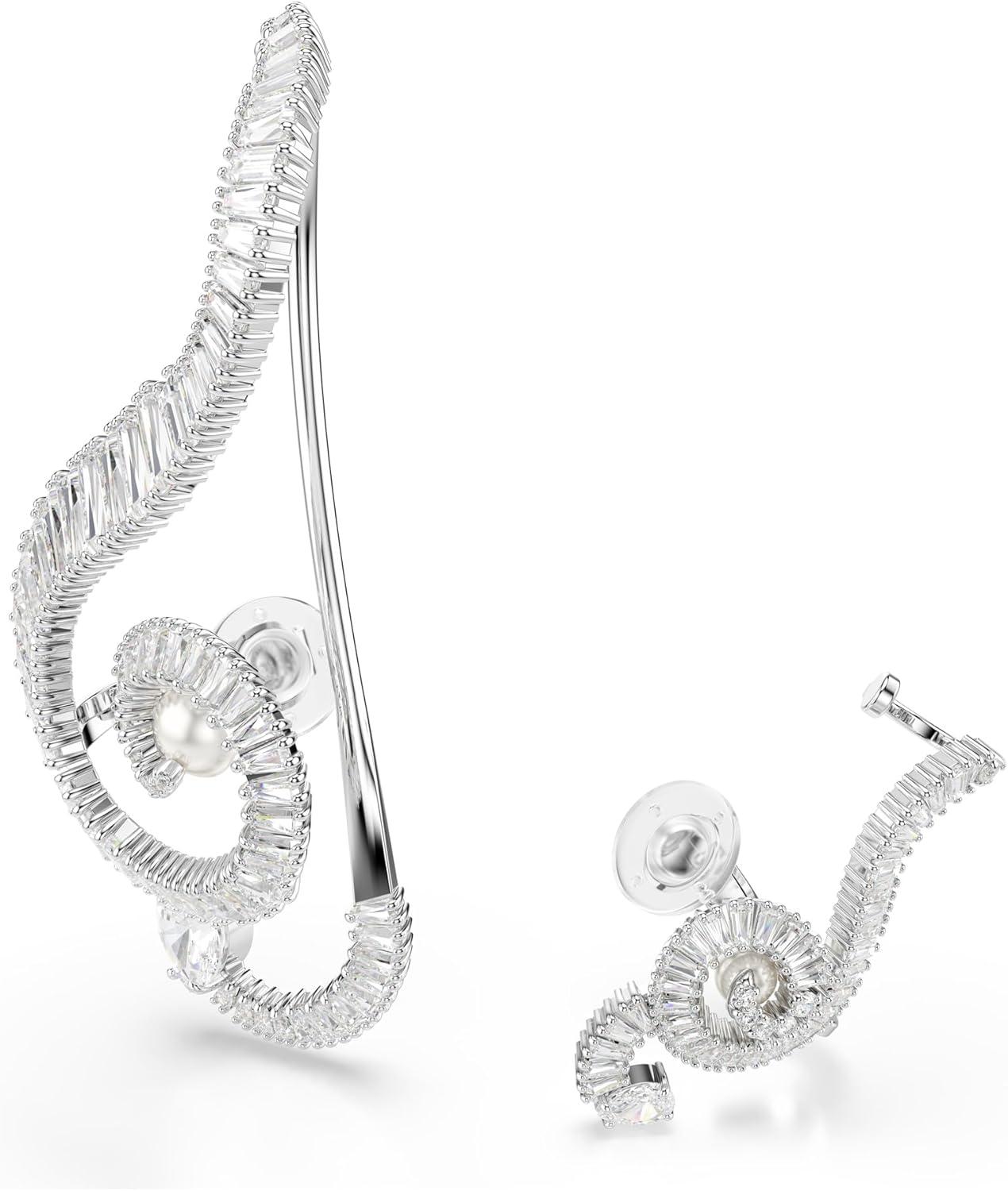 imageSwarovski Ariana Grande Collection Clear Crystal ampamp Pearls Rhodium Finish EarringsCrystal Clip Earrings