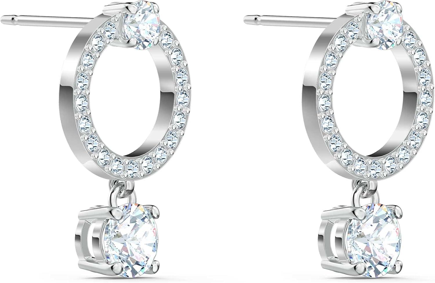 imageSwarovski Attract Necklace Earring and Bracelet Crystal Jewelry Collection Rhodium Tone FinishCircle Earrings