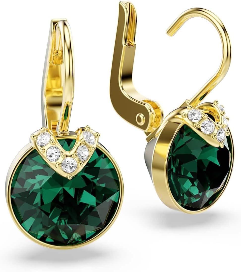 imageSwarovski Bella V drop earrings Round cut Green Goldtone finish