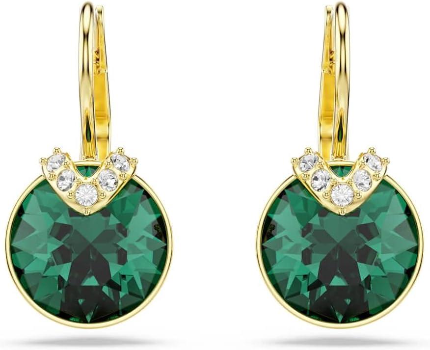 imageSwarovski Bella V drop earrings Round cut Green Goldtone finish