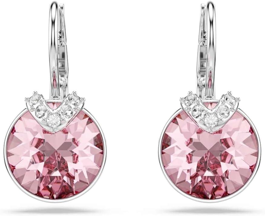 imageSwarovski Bella V drop earrings Round cut Pink Rhodium finish