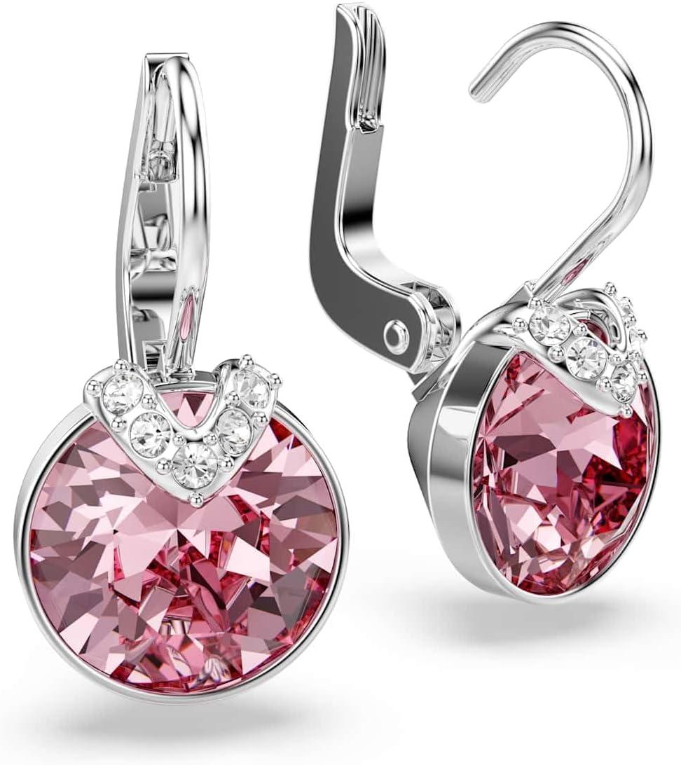 imageSwarovski Bella V drop earrings Round cut Pink Rhodium finish