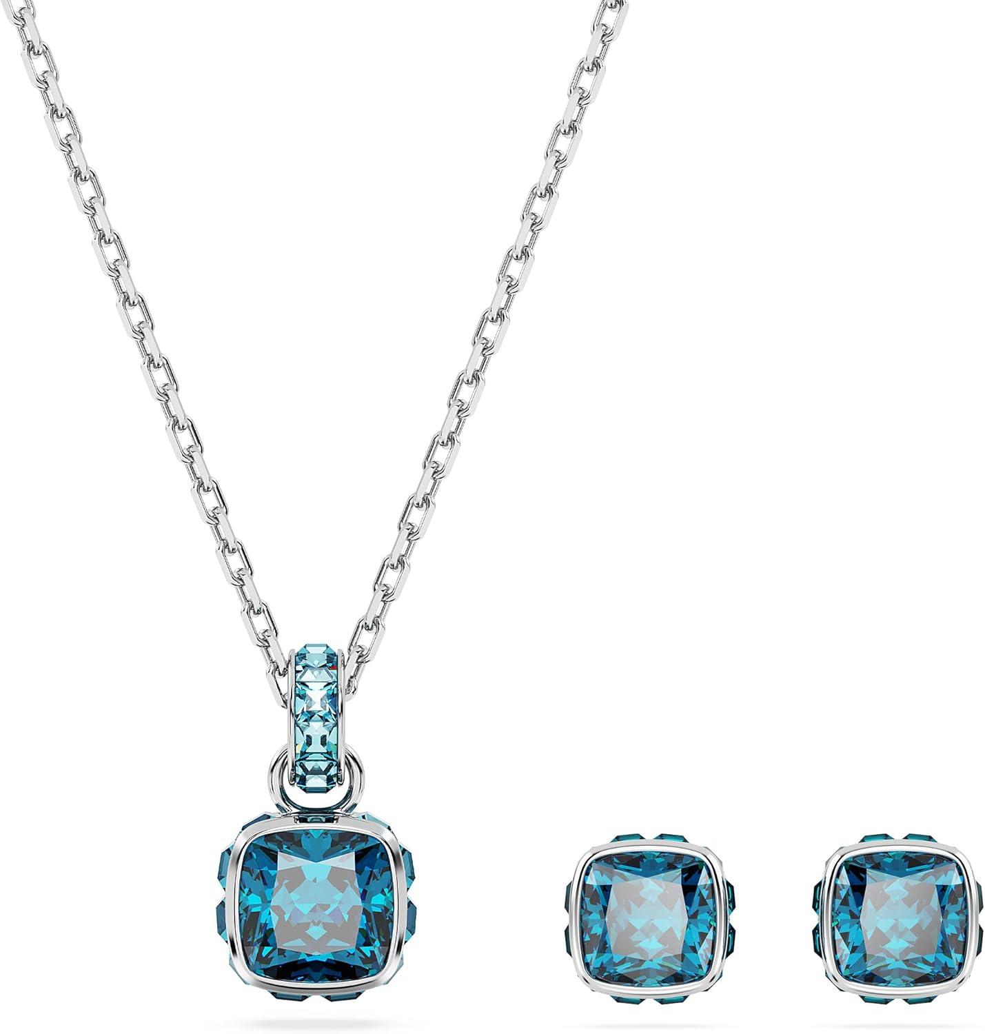 imageSwarovski Crystal Chroma Jewelry Collection Heart Shaped Crystal Latch Back Earring Closure Lobster Claw Clasp BraceletDecember Blue