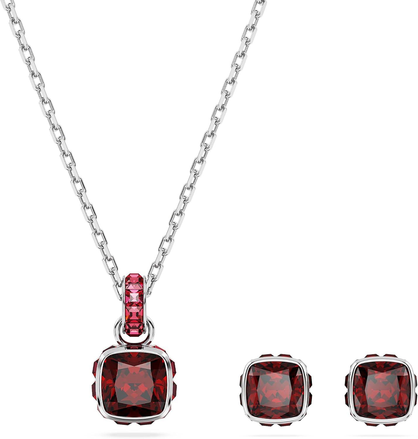 imageSwarovski Crystal Chroma Jewelry Collection Heart Shaped Crystal Latch Back Earring Closure Lobster Claw Clasp BraceletJanuary Red