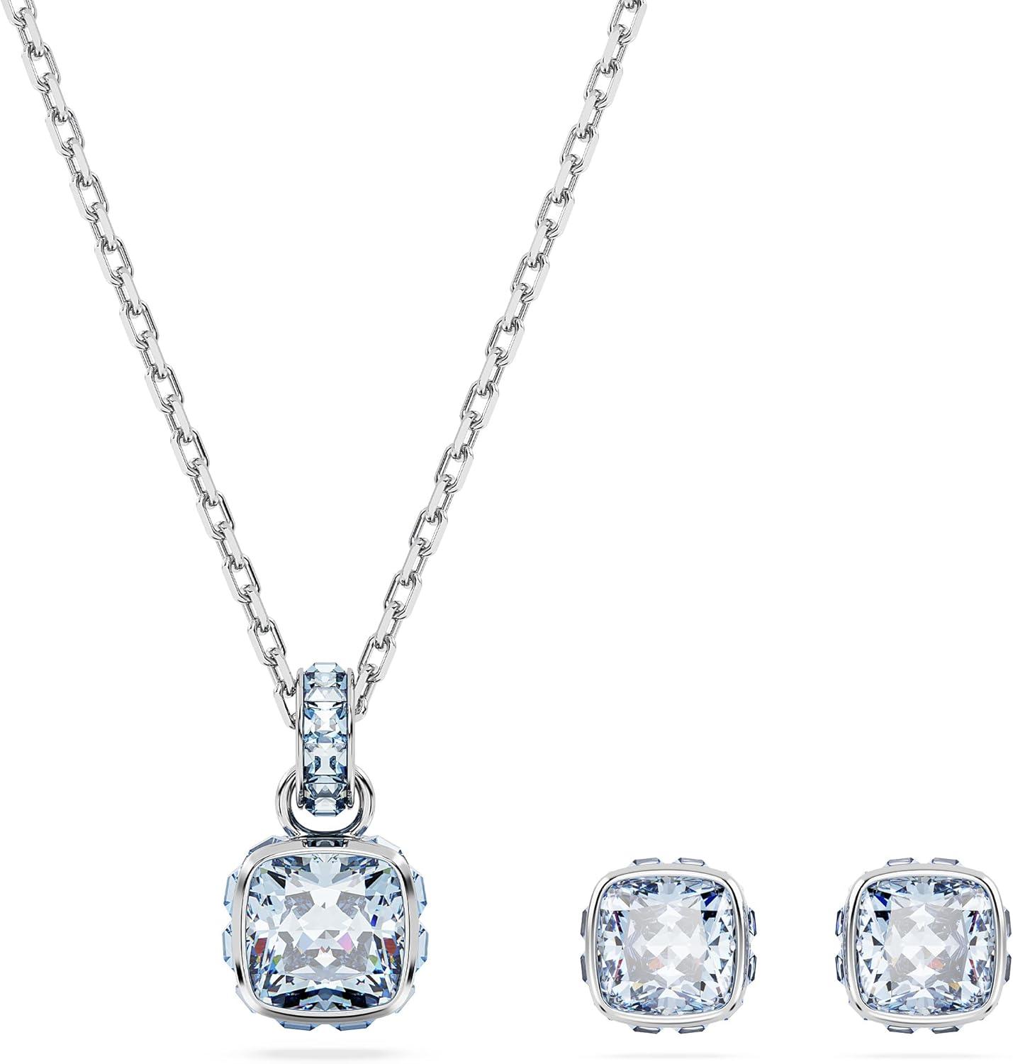 imageSwarovski Crystal Chroma Jewelry Collection Heart Shaped Crystal Latch Back Earring Closure Lobster Claw Clasp BraceletMarch Blue