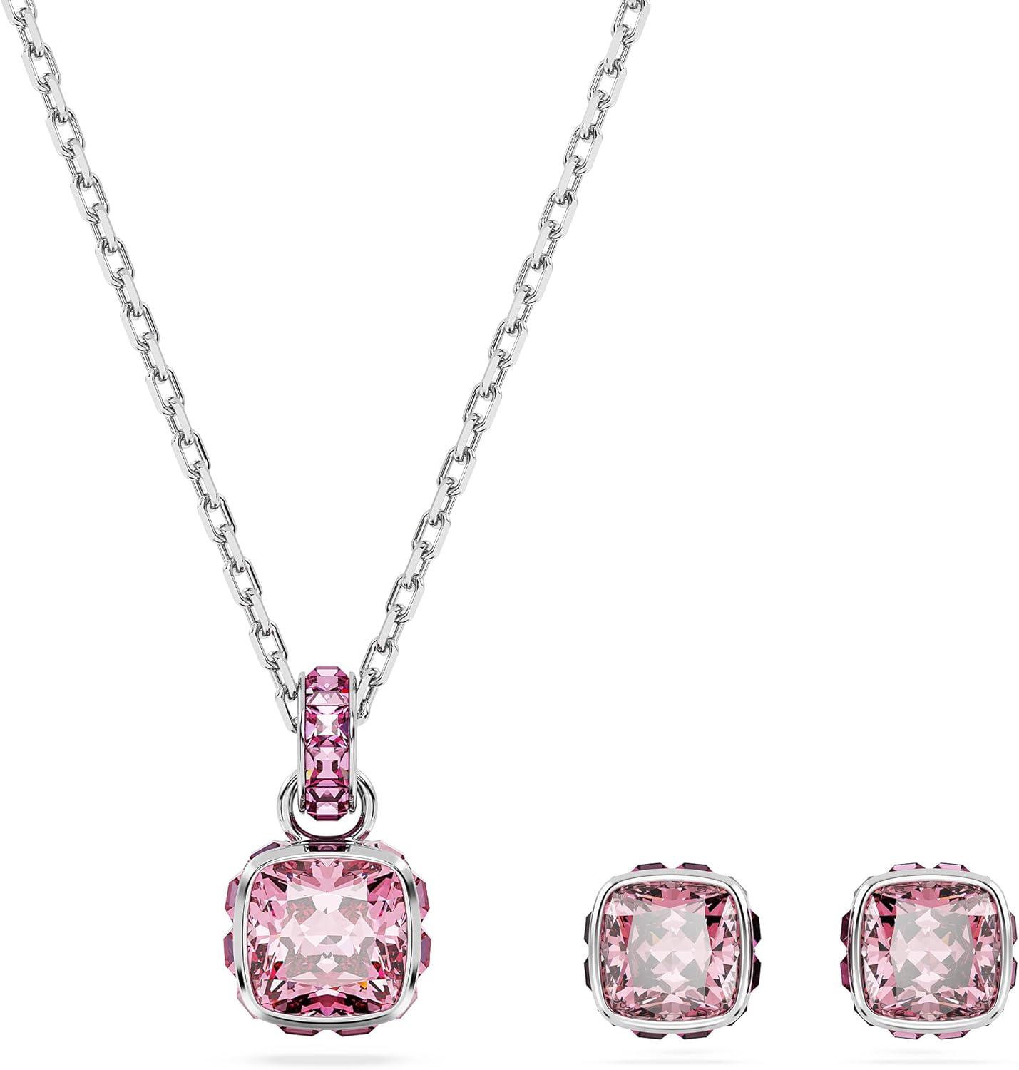 imageSwarovski Crystal Chroma Jewelry Collection Heart Shaped Crystal Latch Back Earring Closure Lobster Claw Clasp BraceletOctober Pink