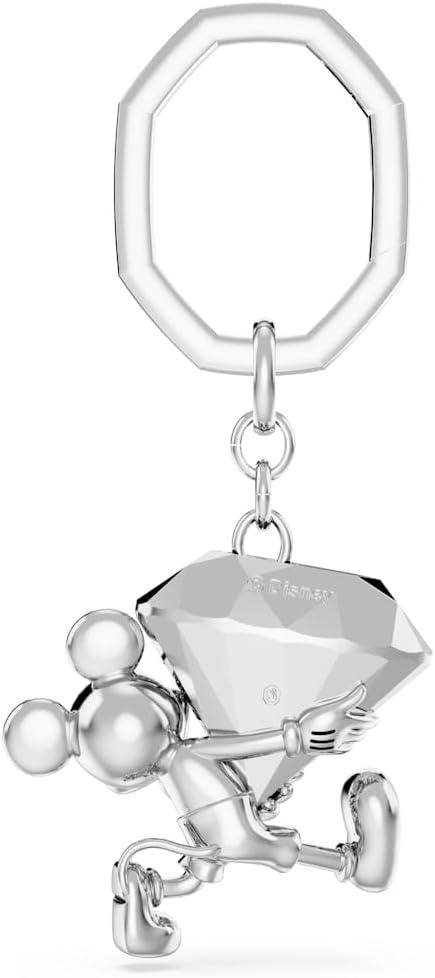 imageSwarovski Disney100 Keyring Mickey Mouse Motif with Large Faceted Crystal in a Rhodium Finished Setting Part of the Disney100 Collection