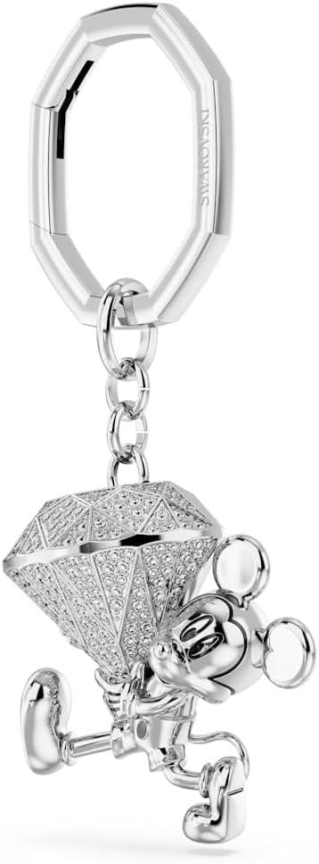 imageSwarovski Disney100 Keyring Mickey Mouse Motif with Large Faceted Crystal in a Rhodium Finished Setting Part of the Disney100 Collection