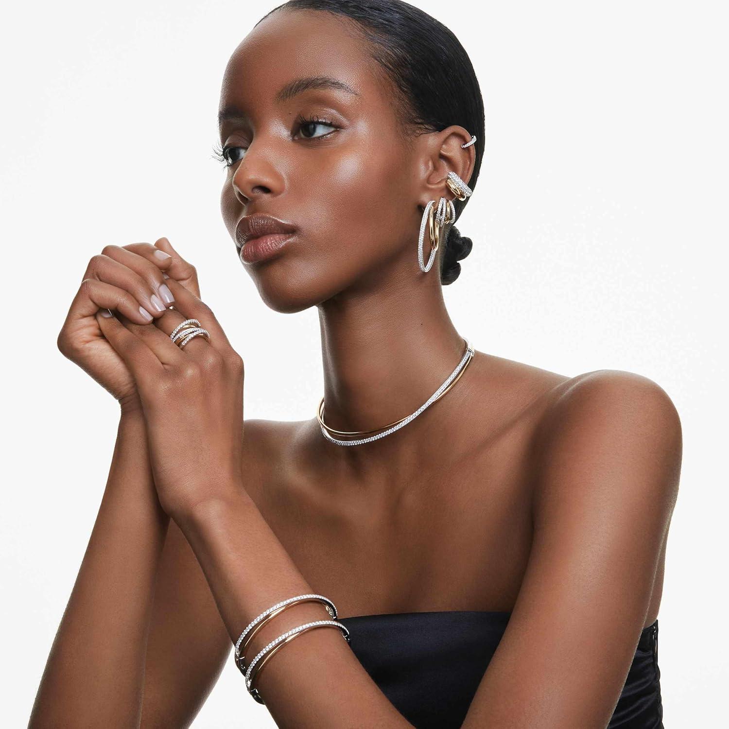 imageSwarovski Hyperbola bangle Round cut Clear Mixed Metal BangleSmall