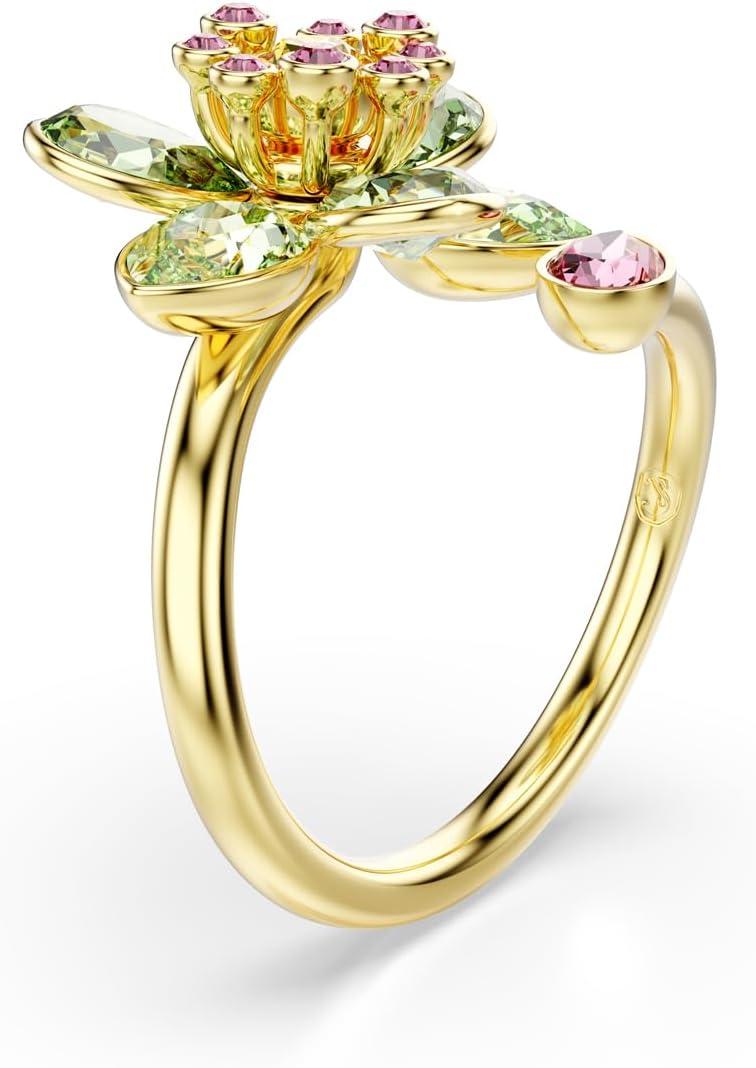 imageSwarovski Idyllia open ring Mixed cuts Flower Green Goldtone Finish Size 6 34