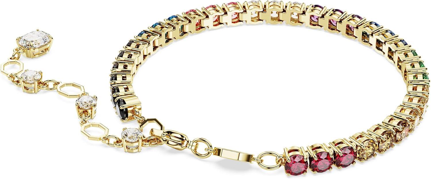 imageSwarovski Matrix Hoop Earrings Bracelet Tack Pin Multicolored Crystals GoldTone FinishRainbowPride