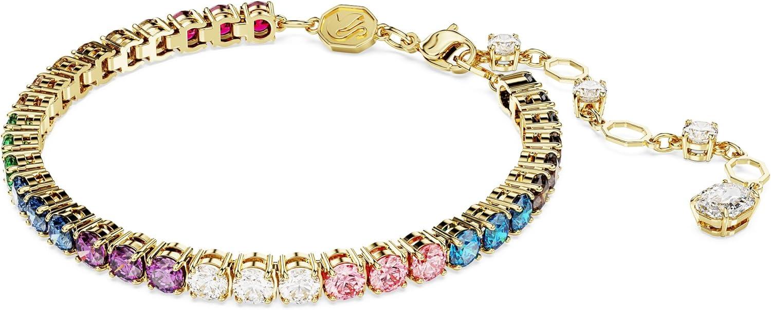 imageSwarovski Matrix Hoop Earrings Bracelet Tack Pin Multicolored Crystals GoldTone FinishRainbowPride