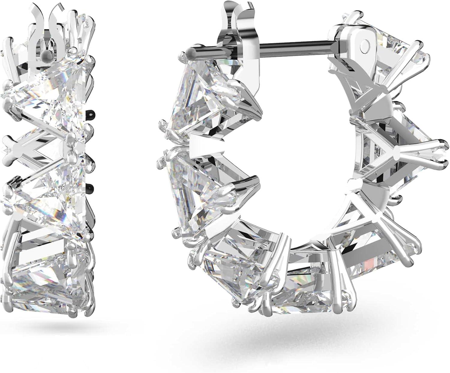 imageSwarovski Matrix Hoop Earrings Clear Crystals Rhodium FinishClear Triangle Cut Crystal
