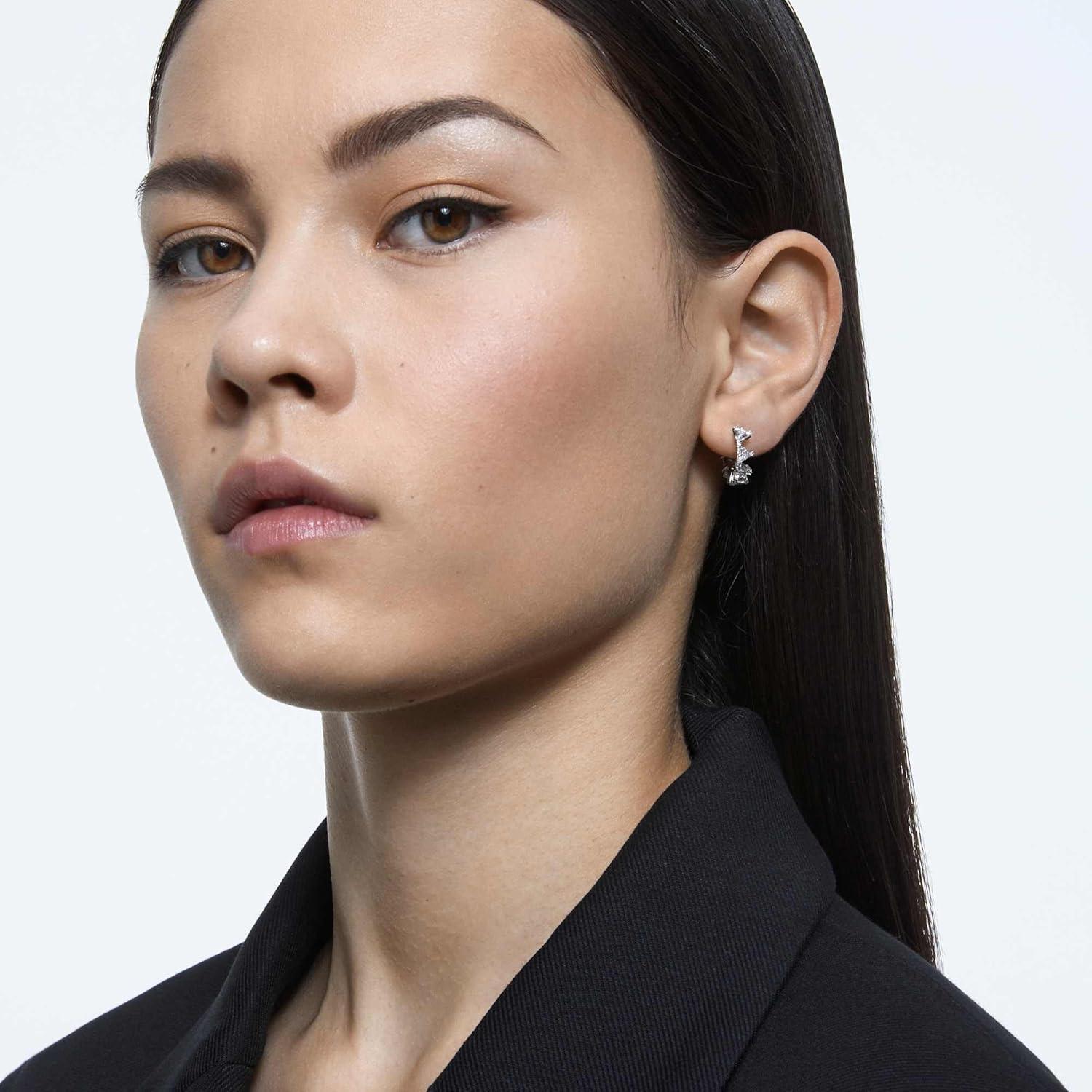 imageSwarovski Matrix Hoop Earrings Clear Crystals Rhodium FinishClear Triangle Cut Crystal