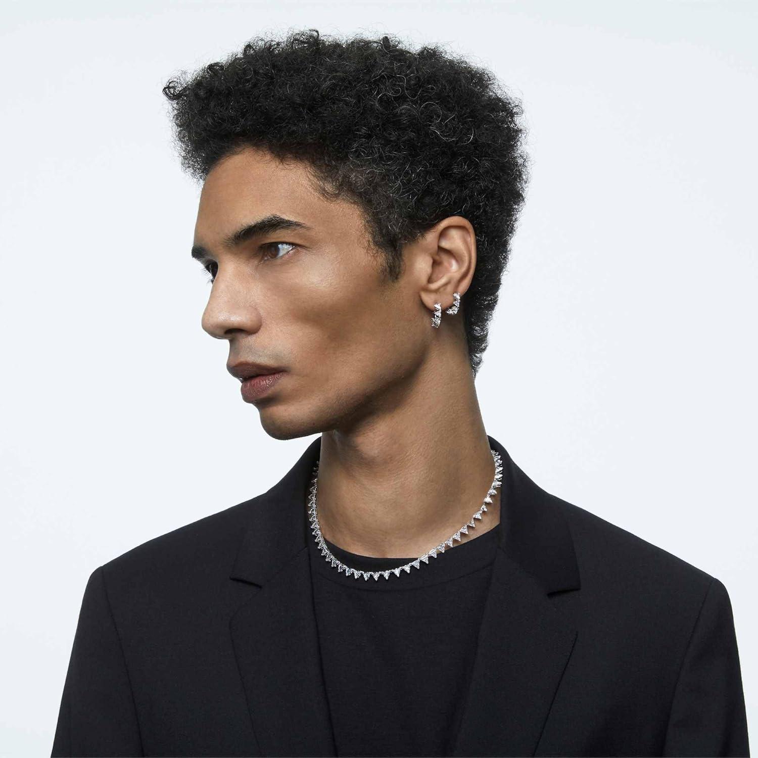 imageSwarovski Matrix Hoop Earrings Clear Crystals Rhodium FinishClear Triangle Cut Crystal