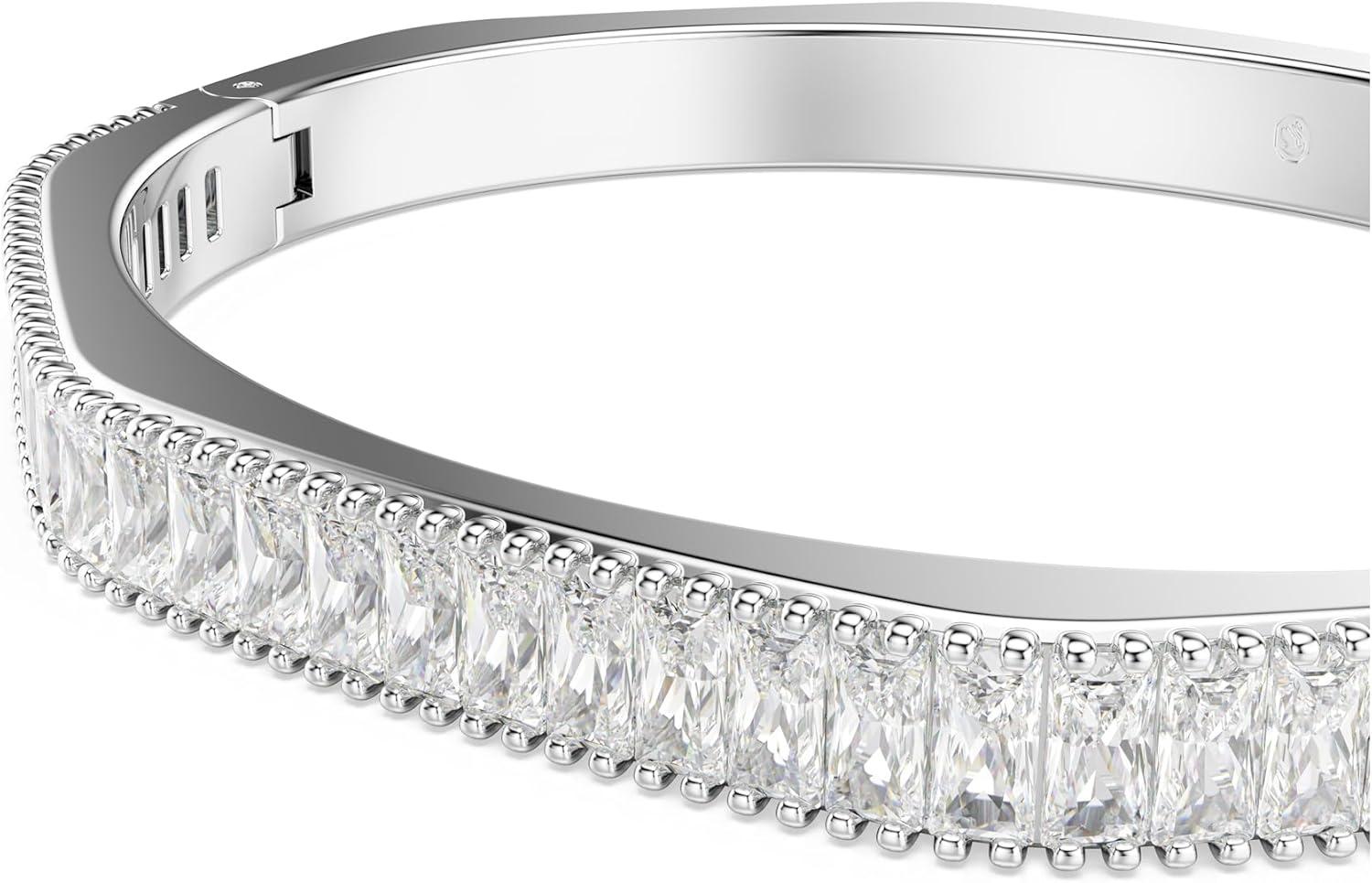 imageSwarovski Matrix Octagon Bangle Baguette Cut Clear Pink Crystals Rhodium and GoldTone FinishesClear Crystal