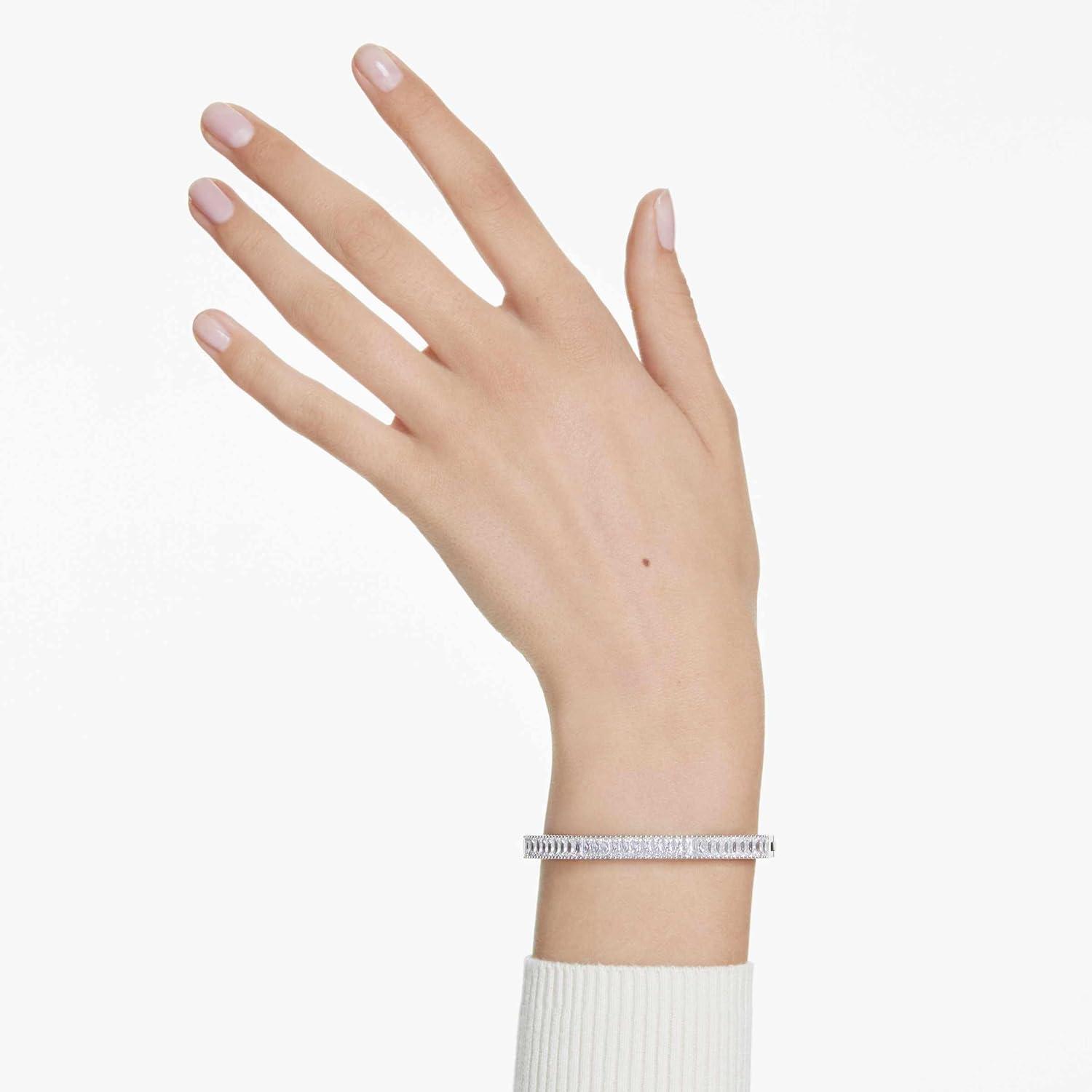 imageSwarovski Matrix Octagon Bangle Baguette Cut Clear Pink Crystals Rhodium and GoldTone FinishesClear Crystal