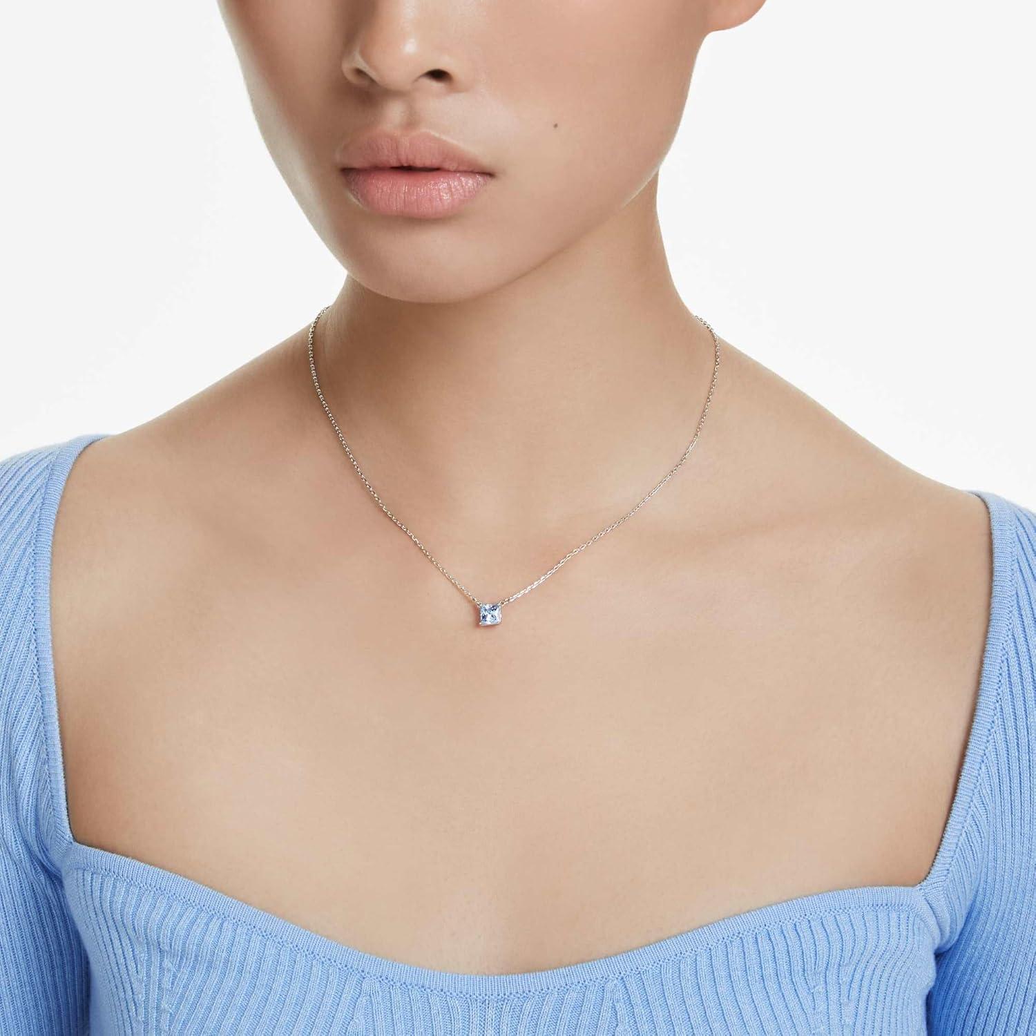 imageSwarovski Matrix Pendant Earrings Square Cut Blue Crystal Rhodium FinishBlue Crystal Necklace