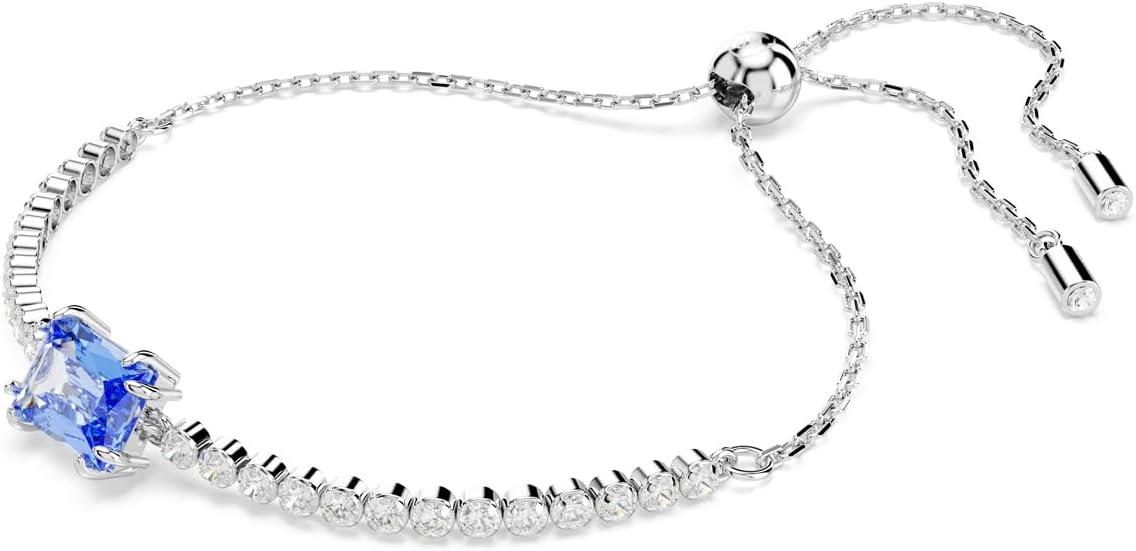 imageSwarovski Matrix Tennis Bracelet Green Blue Crystals Rhodium FinishBlue Crystal