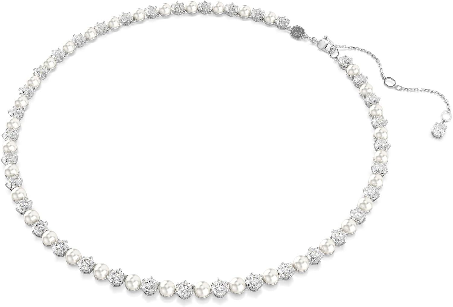 imageSwarovski Matrix Tennis Necklace Crystal Pearl Round Cut Clear Rhodium Finish