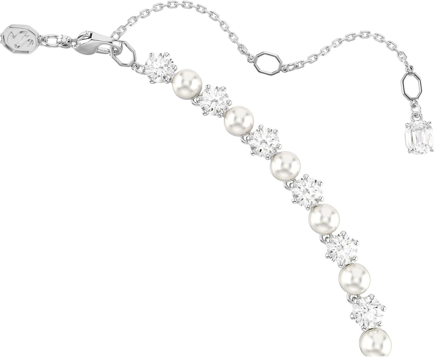 imageSwarovski Matrix Tennis Necklace Crystal Pearl Round Cut Clear Rhodium Finish