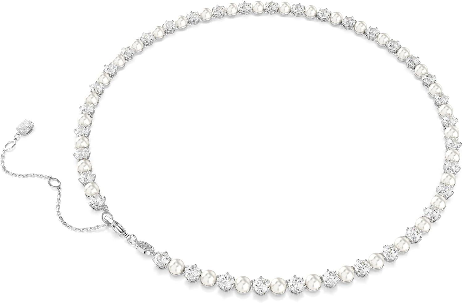 imageSwarovski Matrix Tennis Necklace Crystal Pearl Round Cut Clear Rhodium Finish