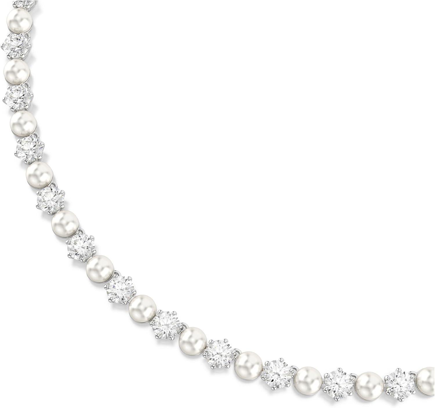 imageSwarovski Matrix Tennis Necklace Crystal Pearl Round Cut Clear Rhodium Finish