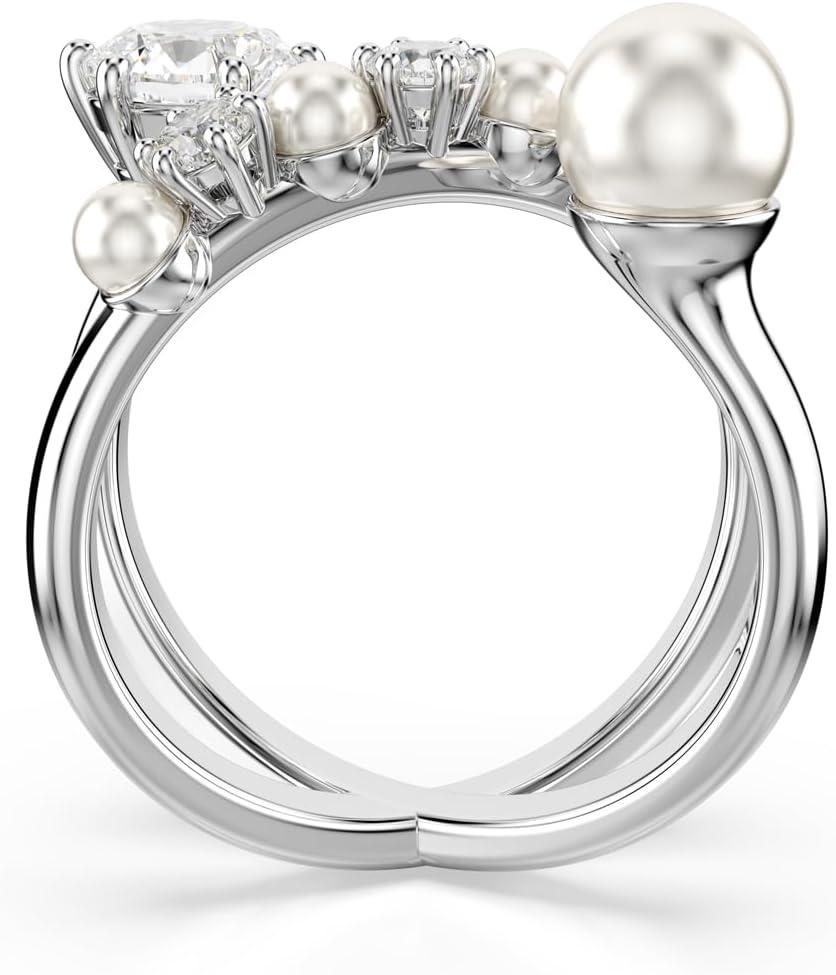 imageSwarovski Matrix cocktail ring Crystal pearl Round cut clear Rhodium finishEU 52 US 575