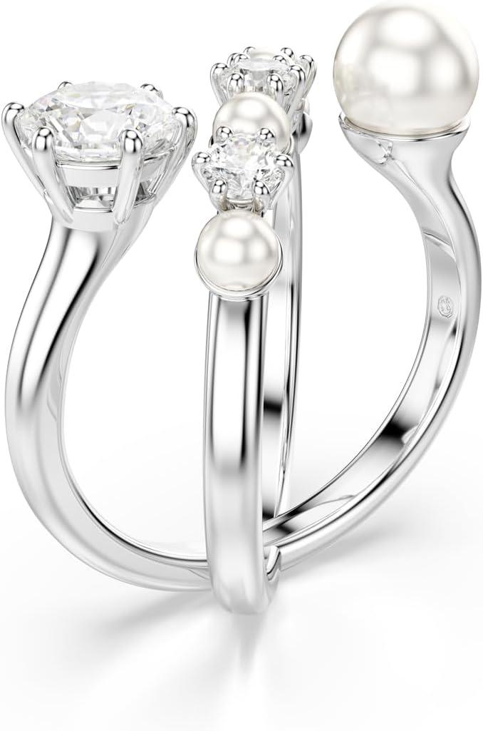 imageSwarovski Matrix cocktail ring Crystal pearl Round cut clear Rhodium finishEU 52 US 575