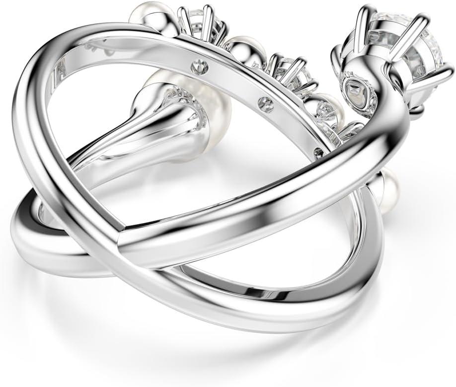 imageSwarovski Matrix cocktail ring Crystal pearl Round cut clear Rhodium finishEU 55 US 675