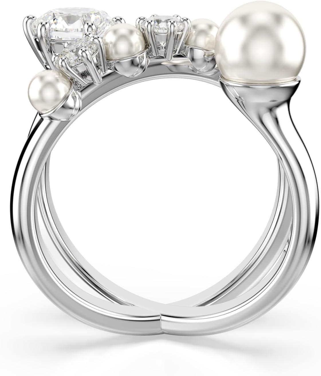 imageSwarovski Matrix cocktail ring Crystal pearl Round cut clear Rhodium finishEU 60 US 875