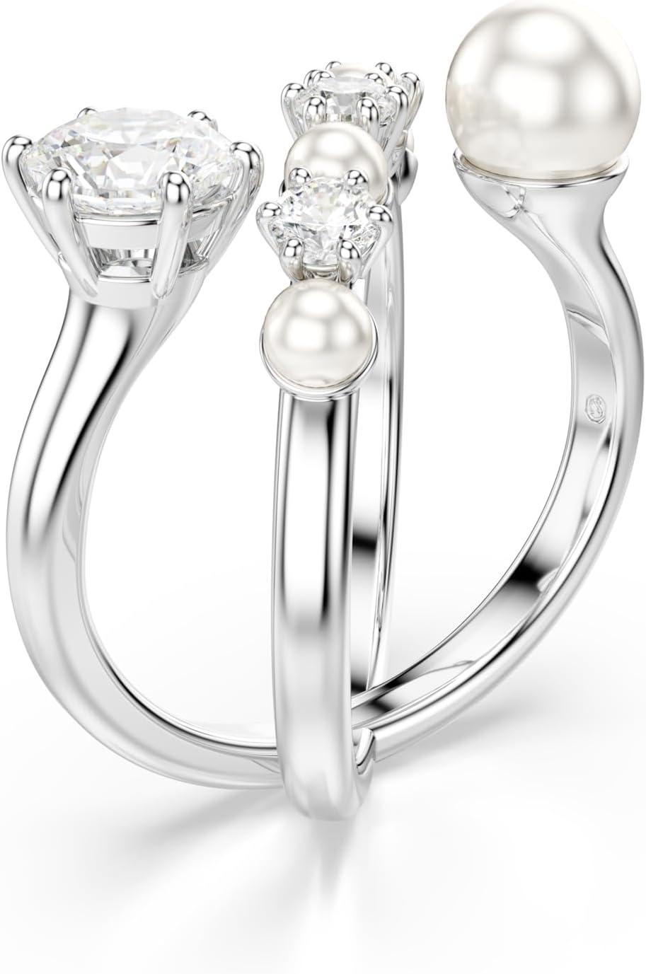 imageSwarovski Matrix cocktail ring Crystal pearl Round cut clear Rhodium finishEU 60 US 875
