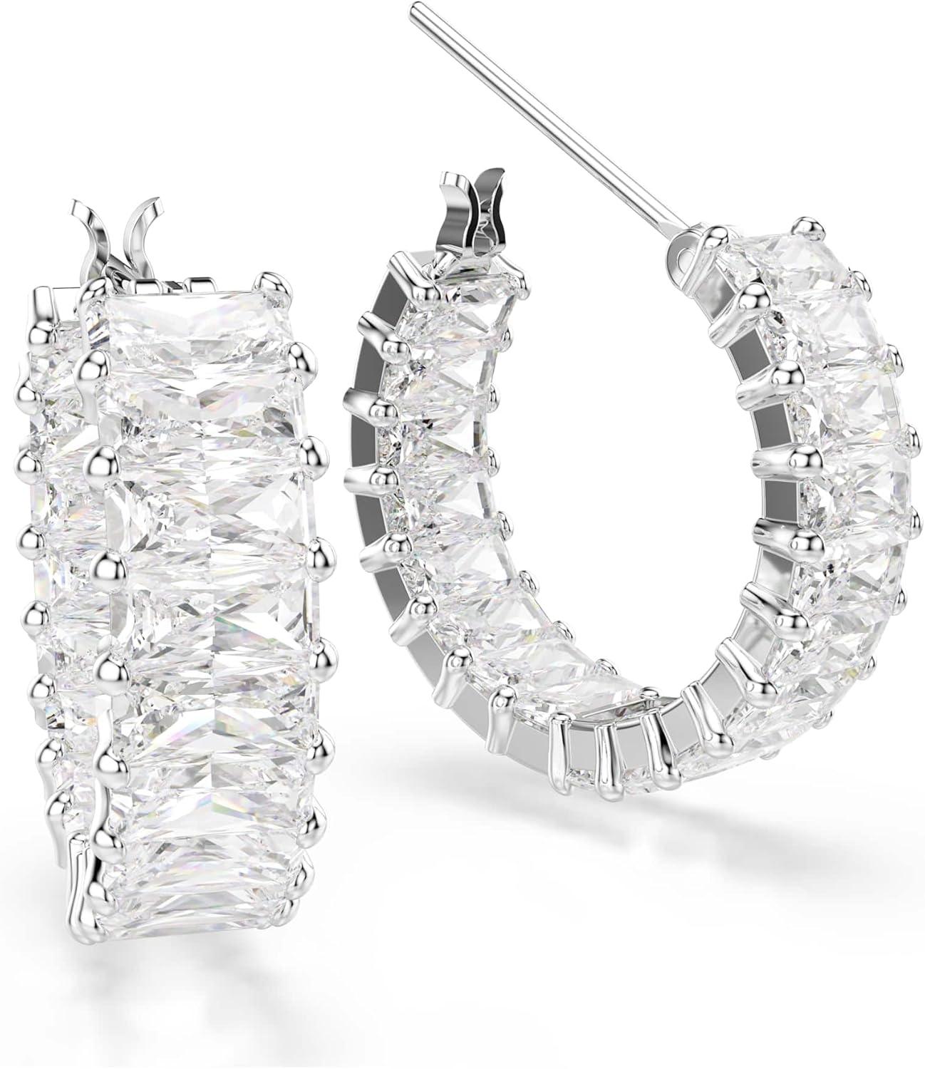 imageSwarovski Matrix hoop earrings Baguette cut White Rhodium Finish