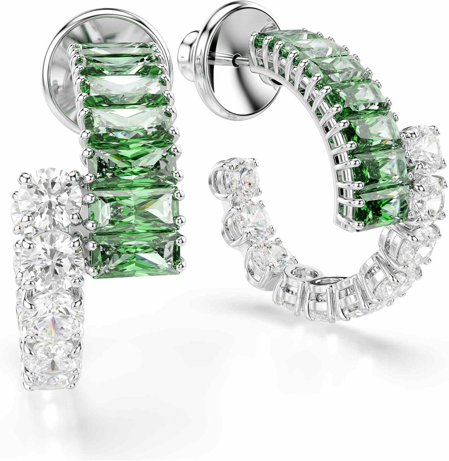 imageSwarovski Matrix hoop earrings Mixed cuts Green Rhodium Finish