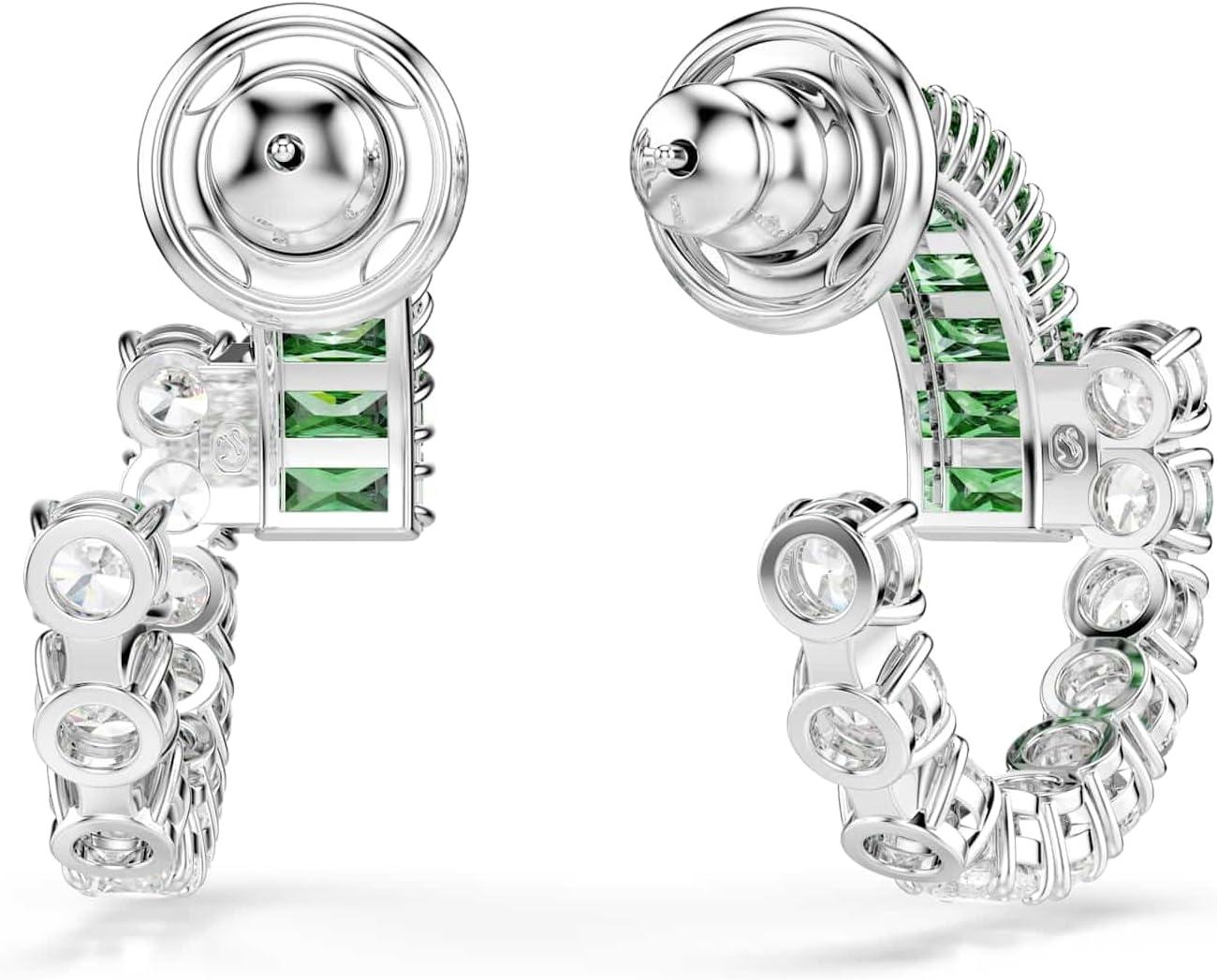 imageSwarovski Matrix hoop earrings Mixed cuts Green Rhodium Finish