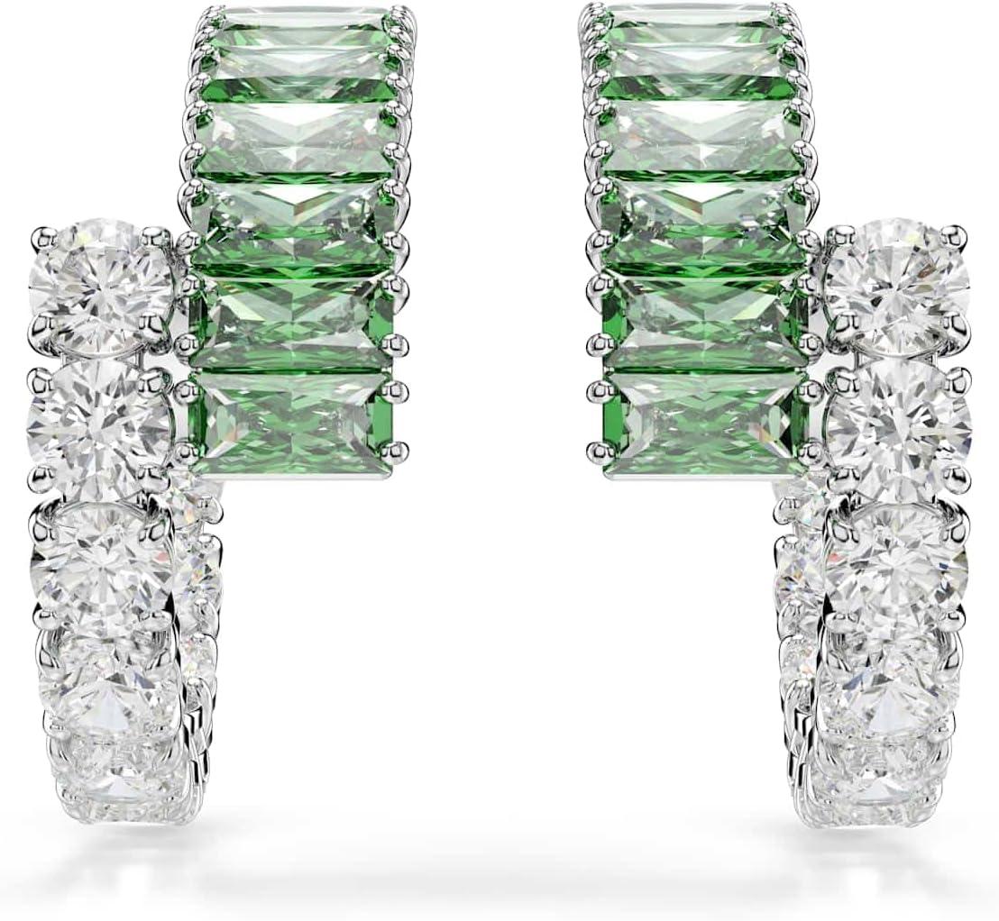 imageSwarovski Matrix hoop earrings Mixed cuts Green Rhodium Finish