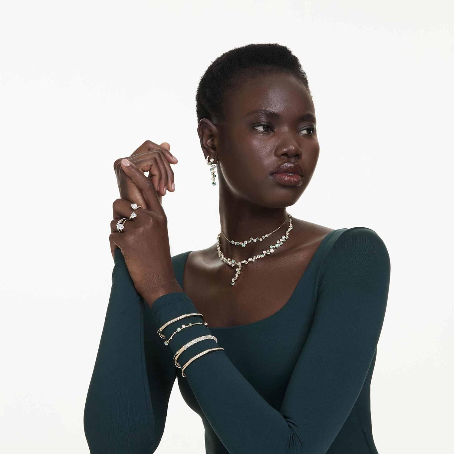 imageSwarovski Mesmera open ring Heart cut Pav White Goldtone finish Size 8