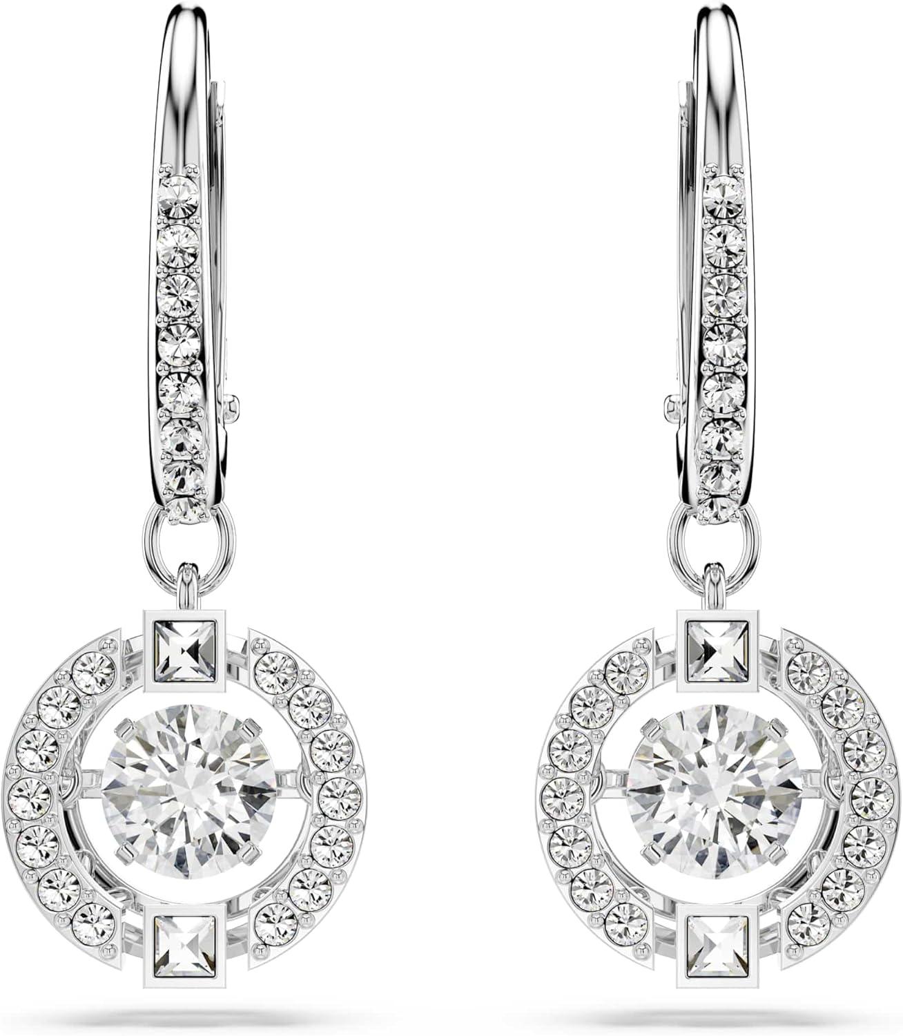 imageSwarovski Sparkling Dance Necklace and Earrings Jewelry Collection Rhodium Finish Blue Crystals Clear CrystalsPierced Earrings Clear Crystals