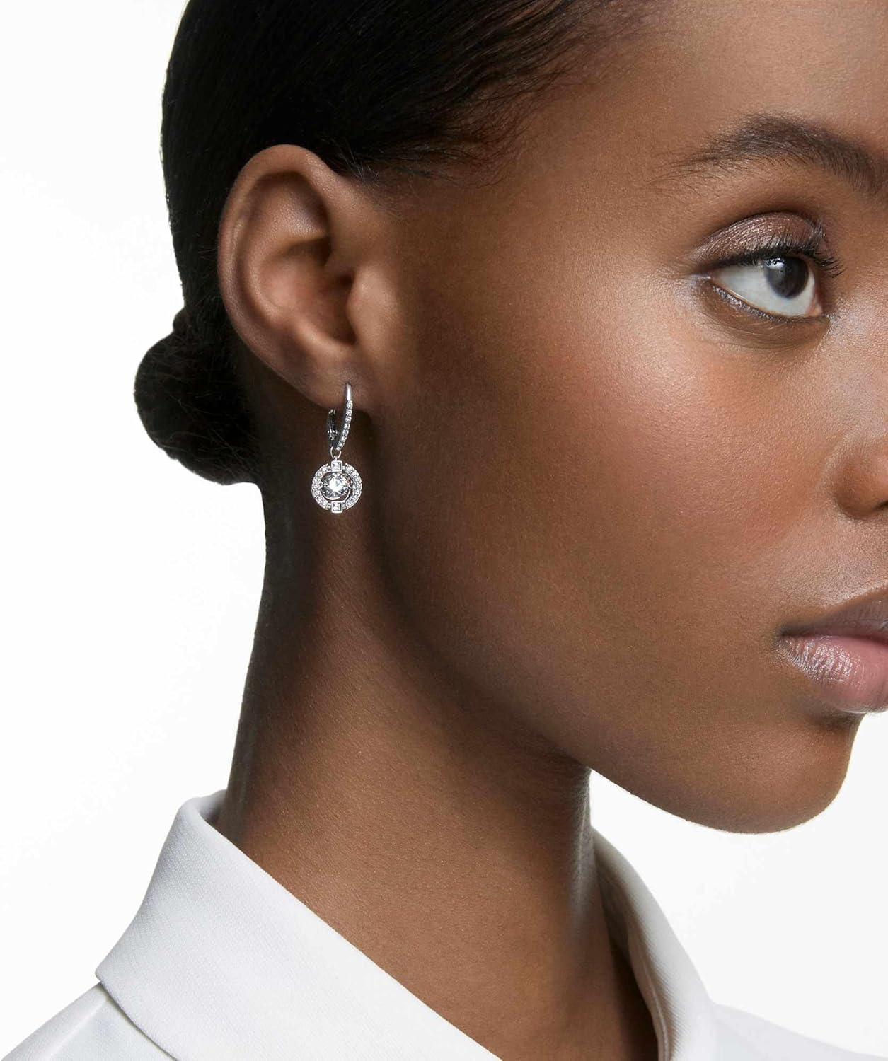 imageSwarovski Sparkling Dance Necklace and Earrings Jewelry Collection Rhodium Finish Blue Crystals Clear CrystalsPierced Earrings Clear Crystals