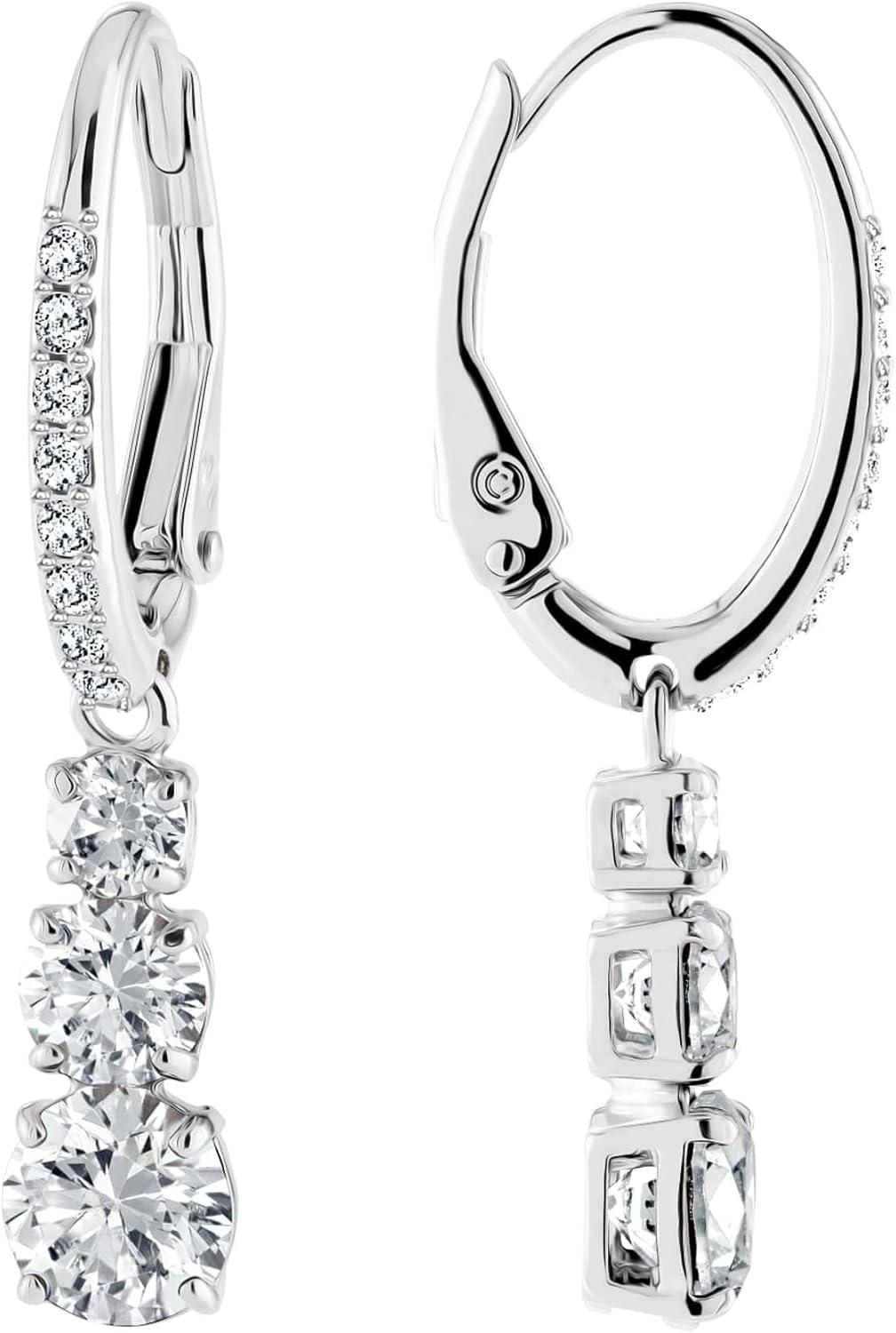 imageSwarovski Stilla Attract Trilogy Drop Pierced Earrings with White Crystals on a Rhodium Plated Setting with Hinged Closure